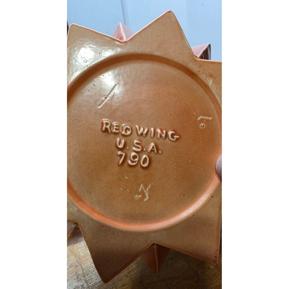 Vintage Red Wing USA 790 Prismatique Pottery Bowl Orange Turquoise MCM Geometric